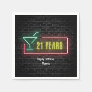 21st birthday Neon Sign on brick wall Napkin