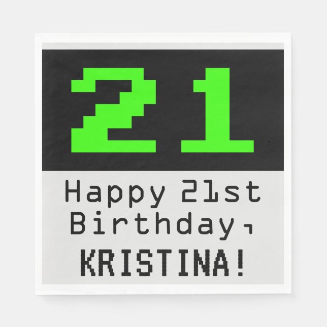 21st Birthday - Nerdy / Geeky Style "21" & Name Napkin (Front)