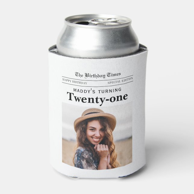 21st Birthday Newspaper Can Cooler (Can Front)