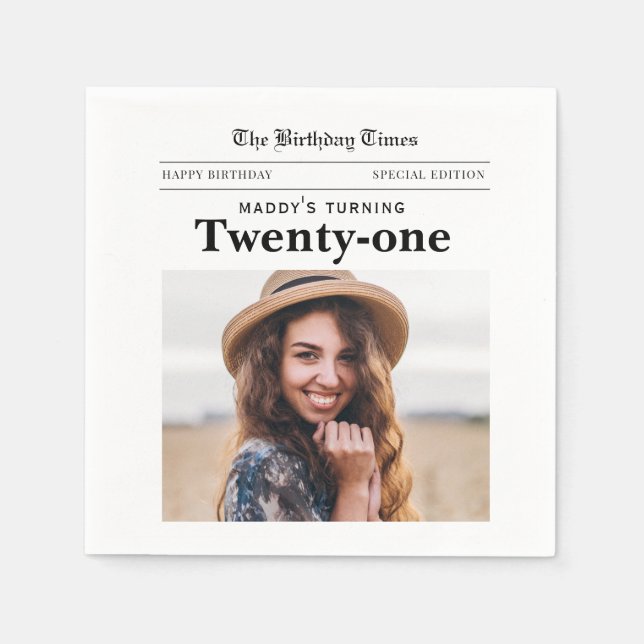 21st Birthday Newspaper Napkin (Front)