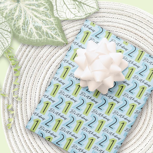 21st Birthday Numbers Green Blue Wrapping Paper Sheet (Creator Uploaded)