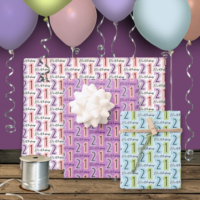 21st Birthday Numbers Purple Pink Wrapping Paper Sheet (Creator Uploaded)