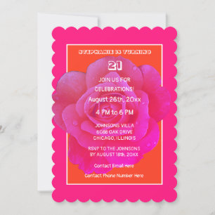 21st Birthday Orange Pink Rose Floral Modern Cool Invitation