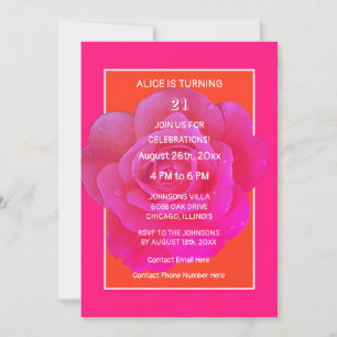 21st Birthday Orange Pink Rose Floral Modern Cute Invitation