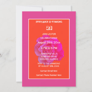 21st Birthday Orange Pink Rose Floral Simple Cute Invitation