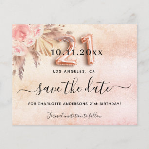 21st birthday pampas rose save the date budget flyer