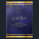 21st Birthday Party 21 dark blue gold guest book<br><div class="desc">A 21st Birthday Party informal Guest Book for him, boy, guy in dark blue, navy blue background. The blue color is uneven. With a faux gold frame and golden confetti sprinkle, golden colored letters. The title Guest Book is written with modern hand lettered style script. Template for a name, age...</div>