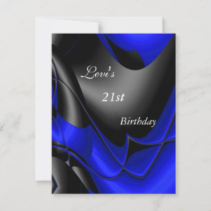 21st Birthday Party Abstract Black blue Mens Invitation