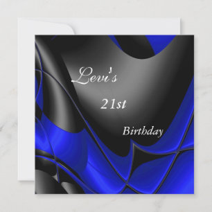 21st Birthday Party Abstract Black blue Mens Invitation