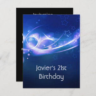 21st Birthday Party Abstract Blue Explode Modern 2 Invitation