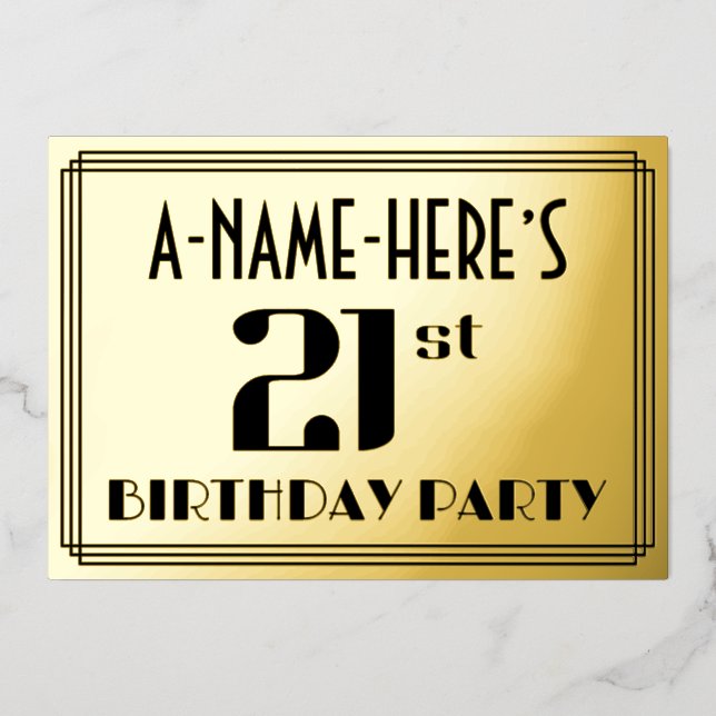 21st Birthday Party: Art Deco Look “21” and Name (Front)