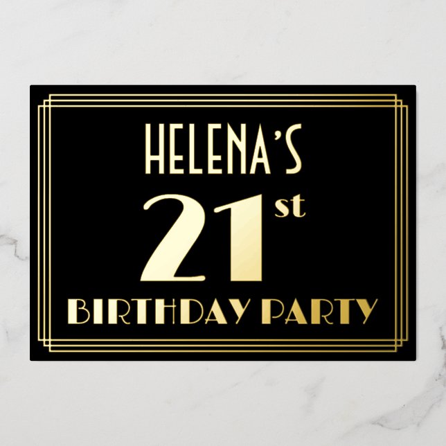 21st Birthday Party: Art Deco Look “21”, w/ Name (Front)