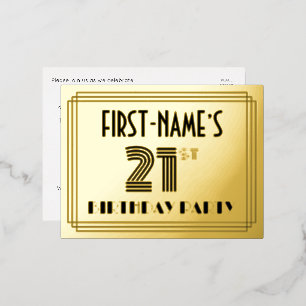 21st Birthday Party ~ Art Deco Style “21” + Name Foil Invitation Postcard