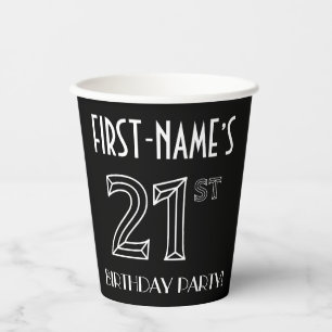 21st Birthday Party: Art Deco Style + Custom Name Paper Cups