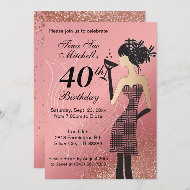 21st Birthday Party Bash - Rose Invitation (Front/Back)