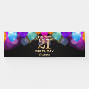 21st Birthday Party Black and Gold Balloons Banner
