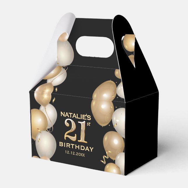 21st Birthday Party Black and Gold Balloons Favour Box (Front Side)