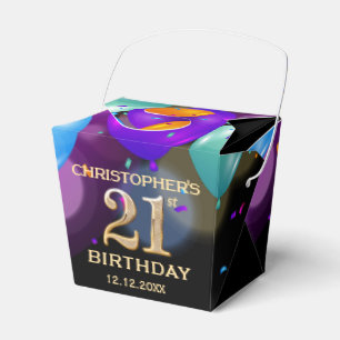 21st Birthday Party Black and Gold Balloons Favour Box