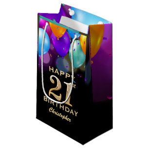 21st Birthday Party Black and Gold Balloons Small Gift Bag