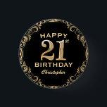 21st Birthday Party Black and Gold Glitter Frame 3 Cm Round Badge<br><div class="desc">21st Birthday Party Black and Gold Glitter Frame Button. For further customisation,  please click the "Customise it" button and use our design tool to modify this template.</div>