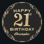 21st Birthday Party Black and Gold Glitter Frame Classic Round Sticker<br><div class="desc">21st Birthday Party Black and Gold Glitter Frame Sticker. For further customisation,  please click the "Customise it" button and use our design tool to modify this template.</div>