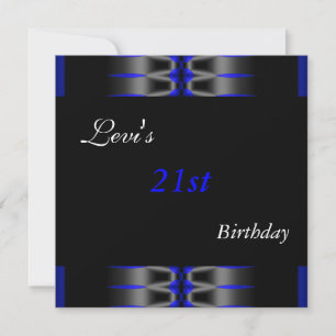 21st Birthday Party Black blue Invite Mens