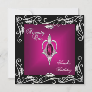 21st Birthday Party Black Bright Deep Pink 4a Invitation