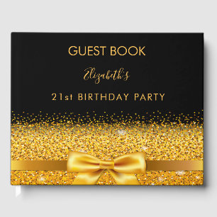 21st birthday party black gold bow guest book