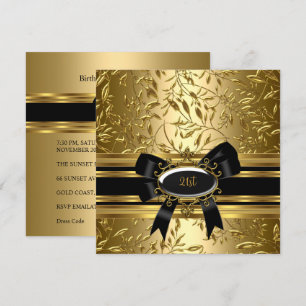 21st Birthday Party Black Gold Floral 2 Invitation