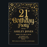 21st Birthday Party - Black & Gold Invitation<br><div class="desc">21st Birthday Party Invitation.
Elegant design in black and faux glitter gold. Features stylish script font and confetti. Message me if you need custom age.</div>