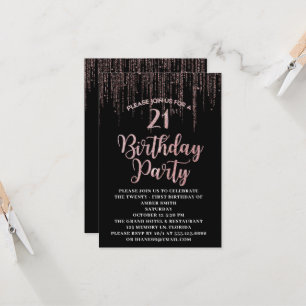 21st Birthday Party-Black & Gold Invitation