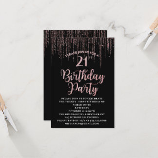 21st Birthday Party-Black & Gold Invitation 