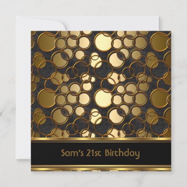 21st Birthday Party Black Gold Ornate Jewel Mans Invitation (Front)