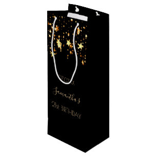21st birthday party black gold stars wine gift bag