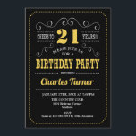 21st Birthday Party - Black Gold White Invitation<br><div class="desc">21st Birthday Party Invitation.
Elegant black,  gold,  white retro design with chalkboard pattern and script font. Cheers to 21 years! Message me if you need further customization.</div>
