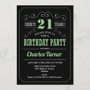 21st Birthday Party - Black Green Invitation