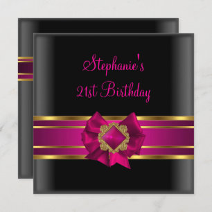 21st Birthday Party Black Pink Silk Gold Jewel Invitation
