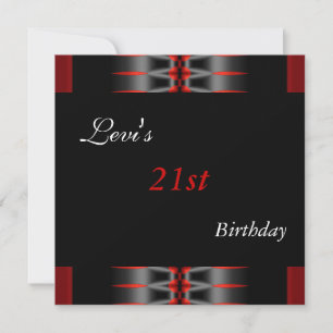 21st Birthday Party Black Red Invite Mens