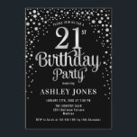 21st Birthday Party - Black & Silver Invitation<br><div class="desc">21st Birthday Party Invitation.
Elegant design in black and faux glitter silver. Features stylish script font and confetti. Message me if you need custom age.</div>