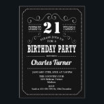 21st Birthday Party - Black White Invitation<br><div class="desc">21st Birthday Party Invitation.
Elegant black and white retro design with chalkboard pattern and script font. Cheers to 21 years! Message me if you need further customization.</div>