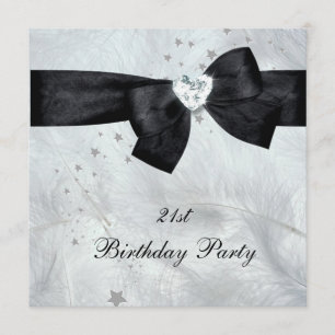21st Birthday Party Black White Invitation