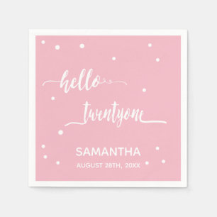 21st birthday party blush pink hello twentyone napkin