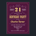 21st Birthday Party - Burgundy Gold Invitation<br><div class="desc">21st Birthday Party Invitation.
Elegant burgundy marsala wine and yellow gold retro design with script font. Cheers to 21 years! Message me if you need further customisation.</div>