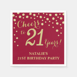 21st Birthday Party Burgundy Red and Gold Diamond Napkin