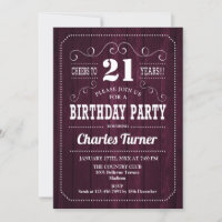 21st Birthday Party - Burgundy Wood Pattern