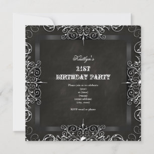 21st Birthday Party Chalkboard Black Antique Invitation