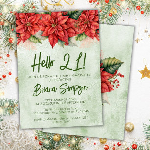 21st Birthday Party Christmas Poinsettia  Floral Invitation