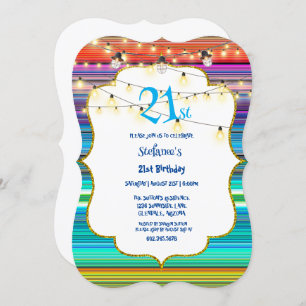 21st Birthday Party Colourful Stripes & Lights  Invitation