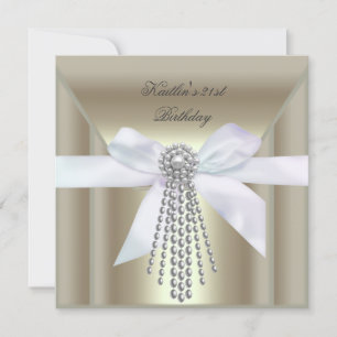21st Birthday Party Cream Gold Pearl Jewel Invitation