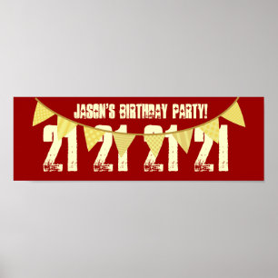 21st Birthday Party Custom Name YELLOW BANNERS F09 Poster
